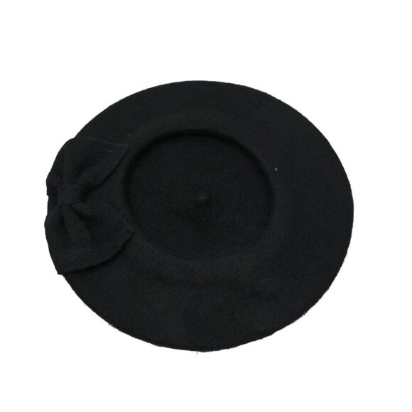Black Wool Beret w Bow Warm and Stylish for Church, Dress or Going Out - Hey Viv - Picture 3 of 4